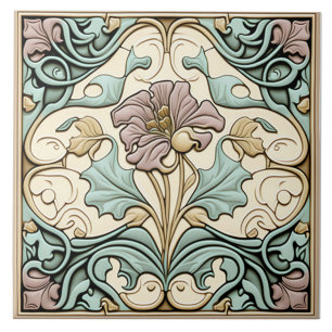 Azulejo vintage, flor de rosa Art Nouveau, Pastel