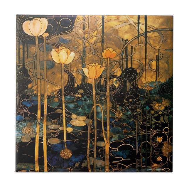 Azulejo Vintage Floral Art Nouveau Ceramic Tile (Frente)