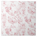 Azulejo Vintage Floral Fantasía Fantasía Fantástica France<br><div class="desc">Elegante patrón vintage de tela rosa sobre blanco del siglo XIX adaptado de un dibujo francés en la colección Smithsonian con flores de fantasía,  hojas y viñas con un guerrero cupido,  indígena y figuras humanas.</div>