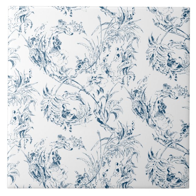 Azulejo Vintage Floral Fantasía Fantasía Francesa-Azul (Frente)