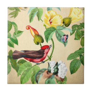 Azulejo Vintage Floral Red Bird Backsplash