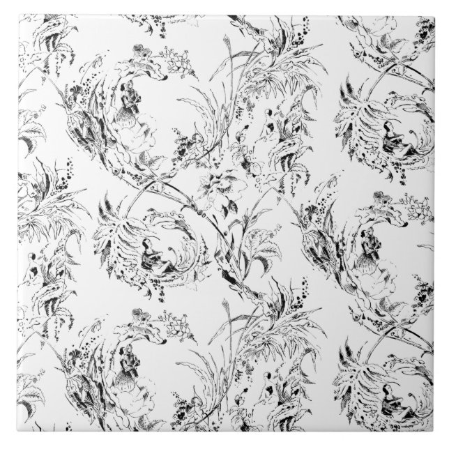 Azulejo Vintage French Floral Fantasy Toile-Black (Frente)
