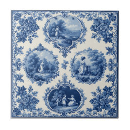 Azulejo Vintage French Toile Pastoral Countryside Scenery 