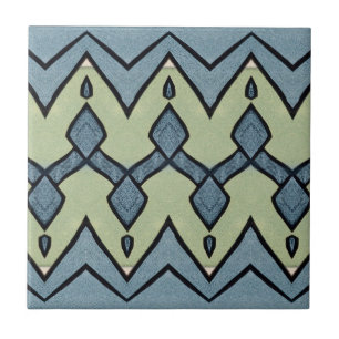 Azulejo Vintage geométrico azul y verde zigzag