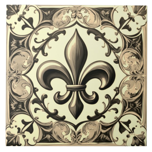 Azulejo Vintage Gray & Beige Fleur de Lis (Frente)