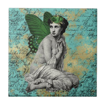 Vintage Green Fairy en Aqua Ephemera