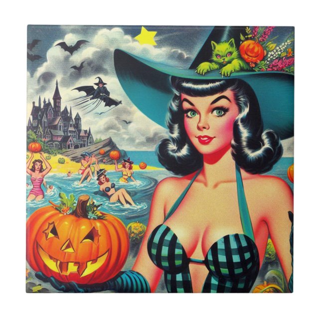 Azulejo Vintage Halloween Pin-up (Frente)