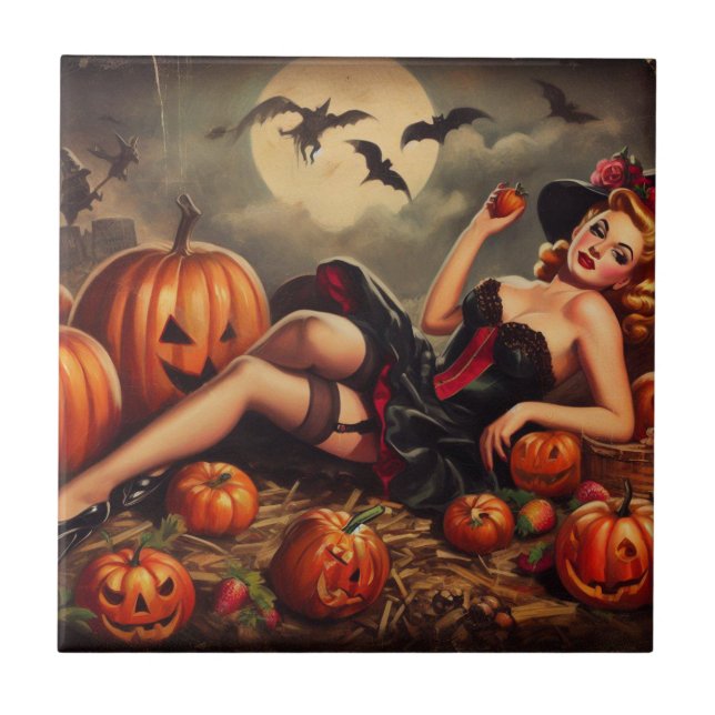 Azulejo Vintage Halloween Pin Up (Frente)