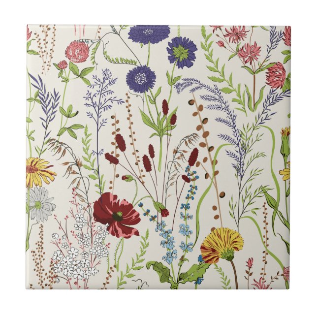Azulejo Vintage Hand-Drawn Meadow Wildflower (Frente)
