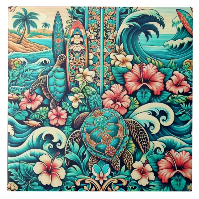 Azulejo Vintage Hawai Folk Art Tile 1 (Frente)