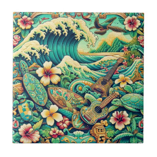 Azulejo Vintage Hawai Folk Art Tile 2