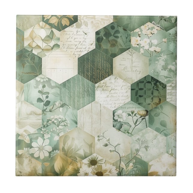 Azulejo Vintage Hexagon Botanical Patchwork (Frente)