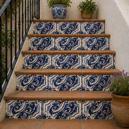 Azulejo Vintage Indigo Hand Painted Blue Ornamental Mosaic
