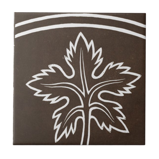 Azulejo Vintage Irlandés Ceramic Art Design Black Leaf (Frente)