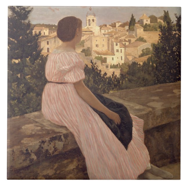Azulejo Vintage Jean Frederic Bazille El vestido rosa (Frente)