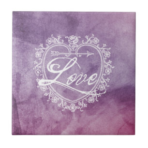 Azulejo Vintage Love Heart Colorful Watercolor