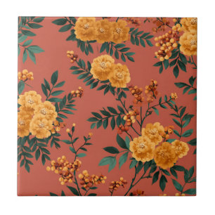 Azulejo Vintage Marigold Calendula Patrón Floral