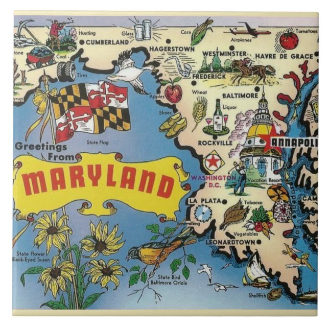 Azulejo Vintage Maryland Map Cerámica (Frente)