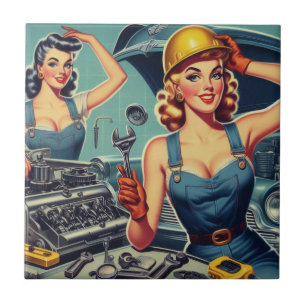 Azulejo Vintage Mechanic Pin Up