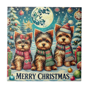 Azulejo Vintage Merry Christmas Terrier Yorskhire Yorkie