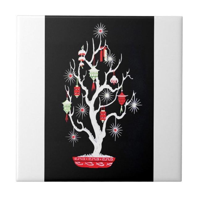 Azulejo Vintage Mid Century Mod Asian Christmas Tree (Frente)