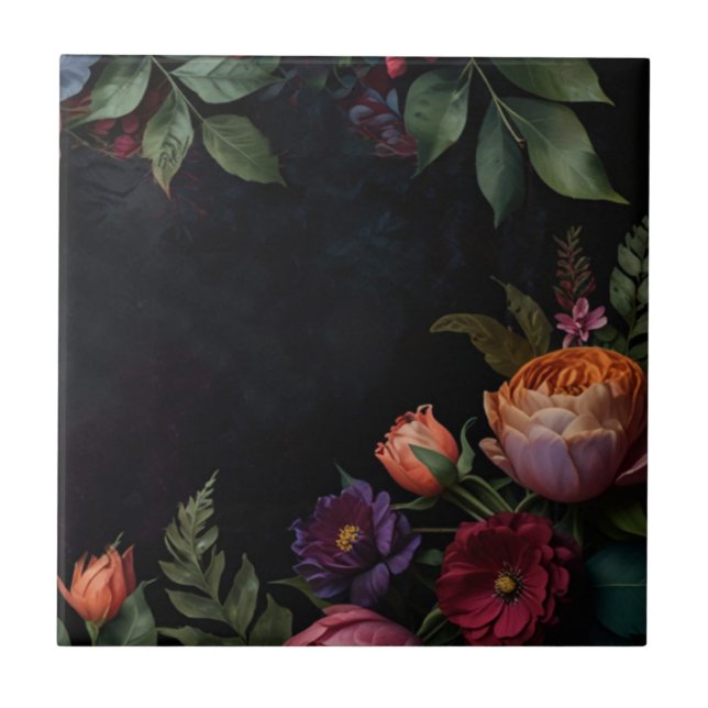 Azulejo Vintage moody rosas de boho floral oscuro (Frente)