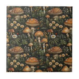 Azulejo Vintage Mushroom Garden Patrón de Seamless