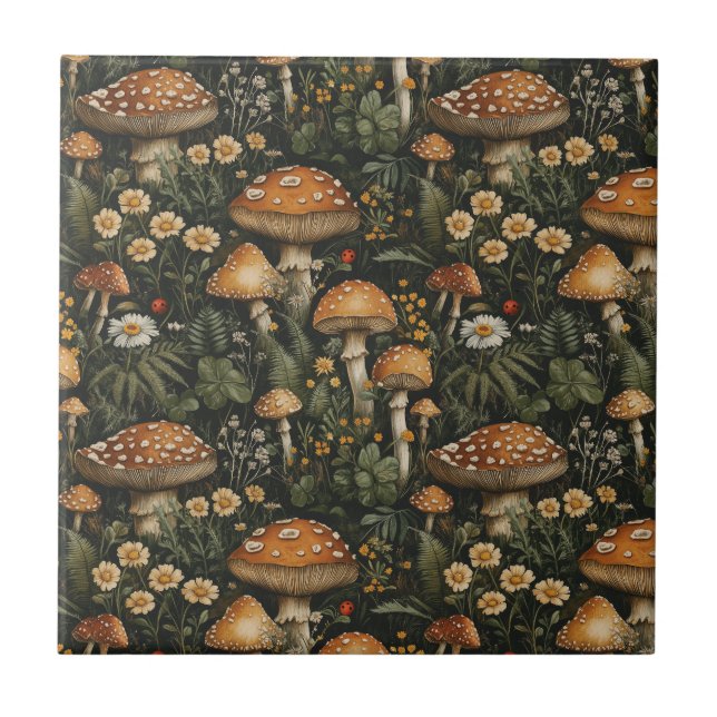 Azulejo Vintage Mushroom Garden Patrón de Seamless (Frente)