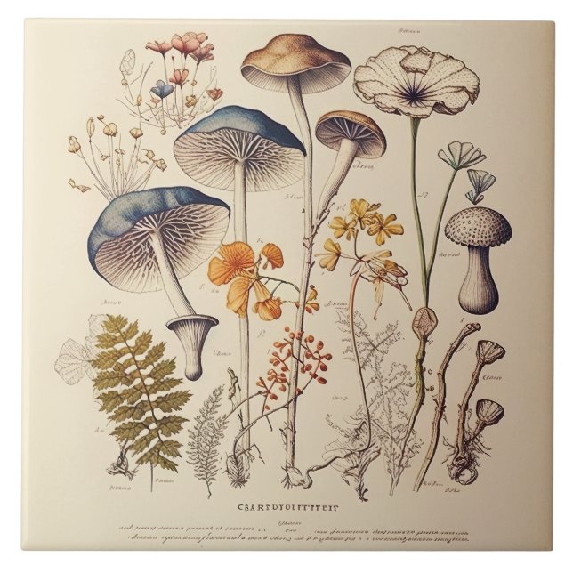 Azulejo Vintage Mushroom Naturalist (Frente)