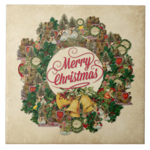 Azulejo Vintage Navidad Wreath (Feliz Navidad)