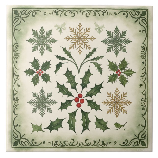 Azulejo Vintage, Navidades hermosos Patrón Tile cerámico (Frente)