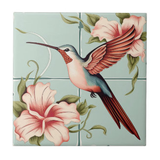 Azulejo Vintage Pastel Hummingbird