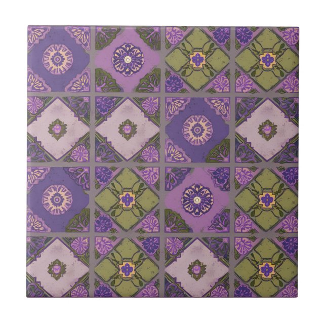 Azulejo Vintage Patchwork Purple Lavender Green (Frente)