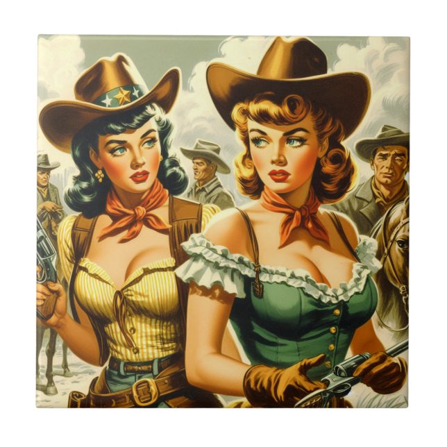 Azulejo Vintage Pin-up Cowgirls (Frente)