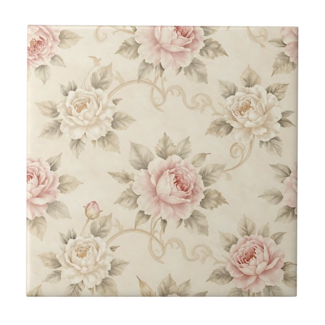 Azulejo Vintage Pink Rose Damask Floral Pattern (Frente)