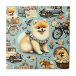 Azulejo Vintage Pomeranian Seamless Ilustracion