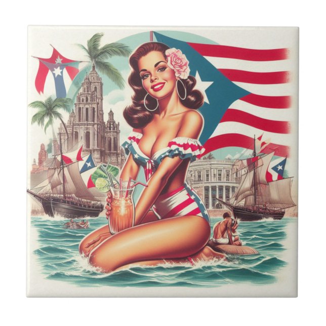 Azulejo Vintage Puerto Rico Pin Up (Frente)