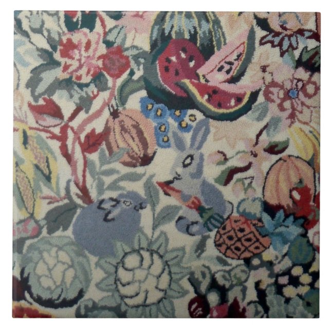 Azulejo Vintage Rabbit Fruit Floral Farmhouse Art (Frente)