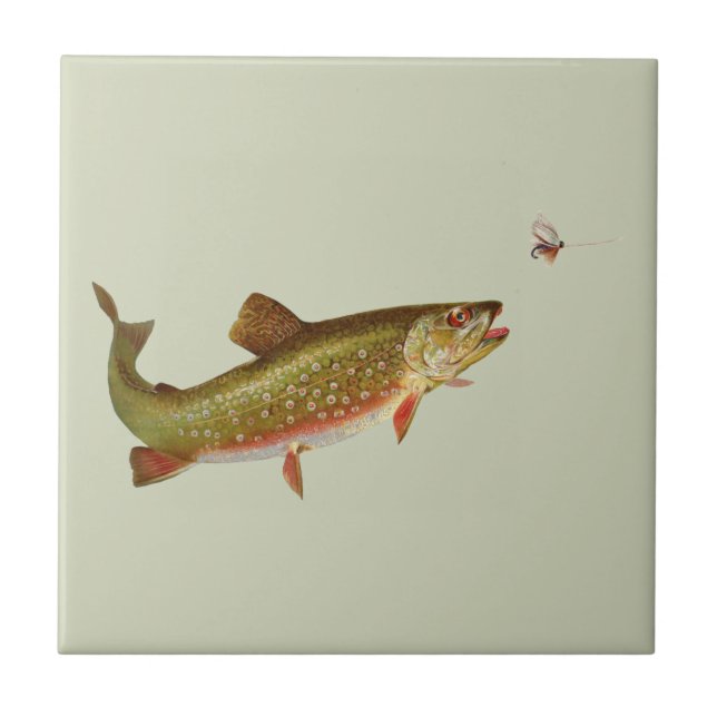 Azulejo Vintage Rainbow Trout Fly Fishing (Frente)
