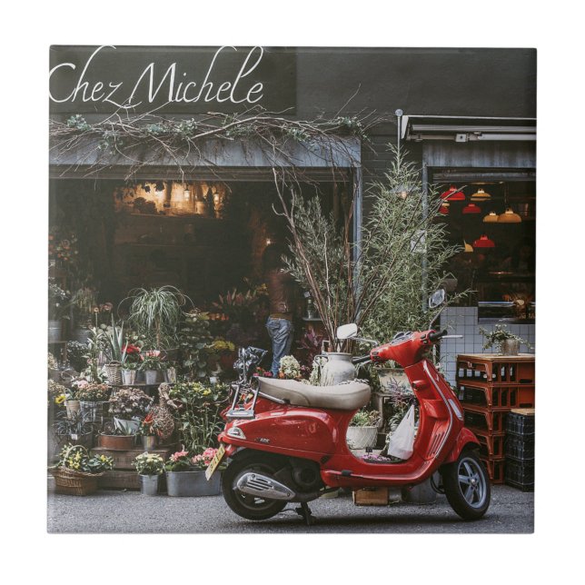 Azulejo Vintage Red Motor Scooter (Frente)
