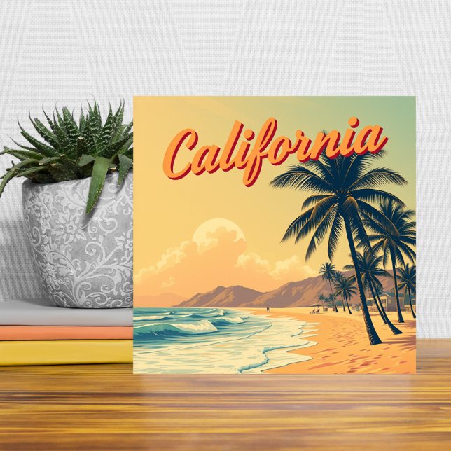 Azulejo Vintage Retro California Beach Travel Card (Subido por el creador)