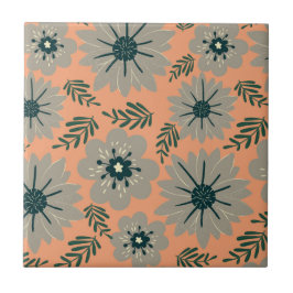 Azulejo Vintage Retro Siglo Moderno Flor De Peach Gris