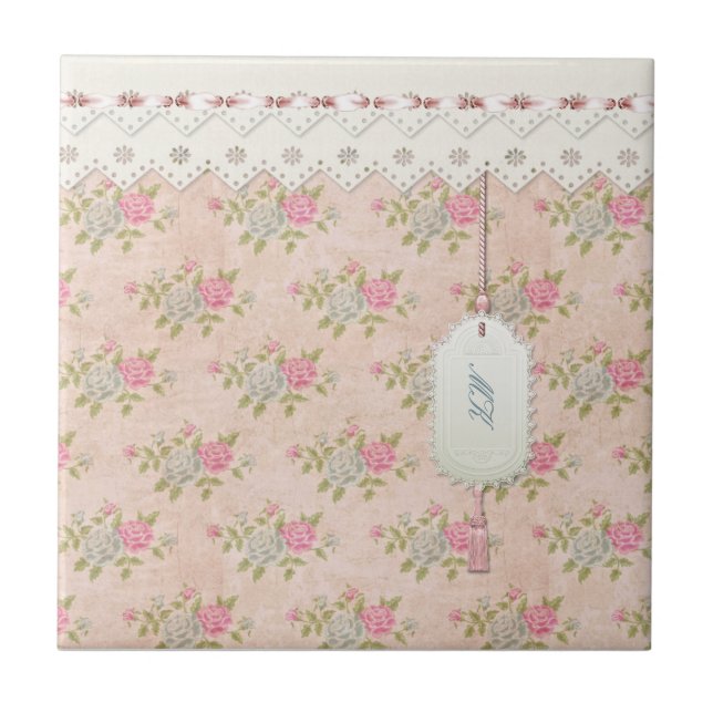 Azulejo Vintage Rosa Floral (Frente)