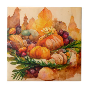Azulejo Vintage Rustic Watercolor Caída Calabaza Cosecha