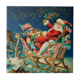 Azulejo Vintage Santa Claus Sleigh Navidades feriado