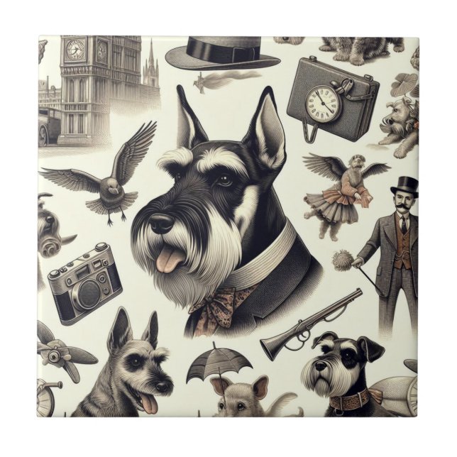 Azulejo Vintage Schnauzer Seamless (Frente)