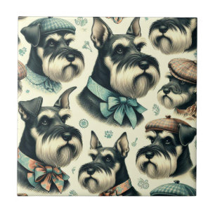 Azulejo Vintage Schnauzer Seamless Ilustracion