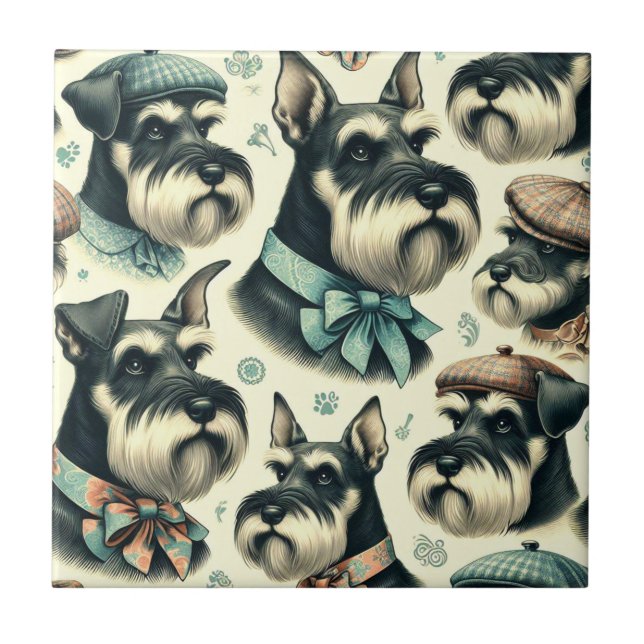 Azulejo Vintage Schnauzer Seamless Ilustracion (Frente)