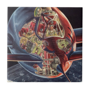 Azulejo Vintage Science Ficción Astronauta Rocket Spaceshi
