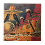 Azulejo Vintage Science Ficción Futurista City Volador Aut<br><div class="desc">Imagen de ficción de ilustracion de viajes y transporte con historietas clásicas retro de ciencia ficción en un entorno urbano con una ciudad del futuro. Los edificios arquitectónicos tienen forma de conos y los vehículos vuelan en el cielo como pájaros mientras las multitudes se mueven a través de la metrópolis....</div>